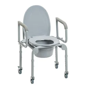 Steel Drop-Arm Commode with Wheels and Padded Armrests | Drop Arm | Commodes | Products | Henyuan Medical