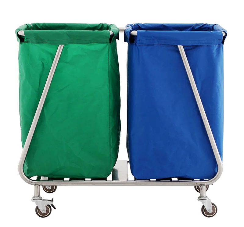 Hospital Dirty Linen Trolley Stainless Steel With Two Bags