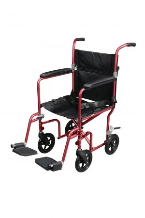 Drive Medical Flyweight Lightweight Transport Wheelchair with Removable Wheels - Red