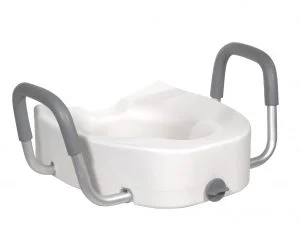 Drive Medical Plastic Raised Toilet Seat with Lock and Padded Armrest