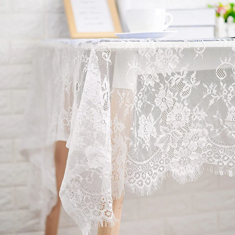 Suppliers In Wholesale Decorations White Floral Plain Jacquard Dinner Lace Polyester Wedding Tablecloths Fabric, Factory