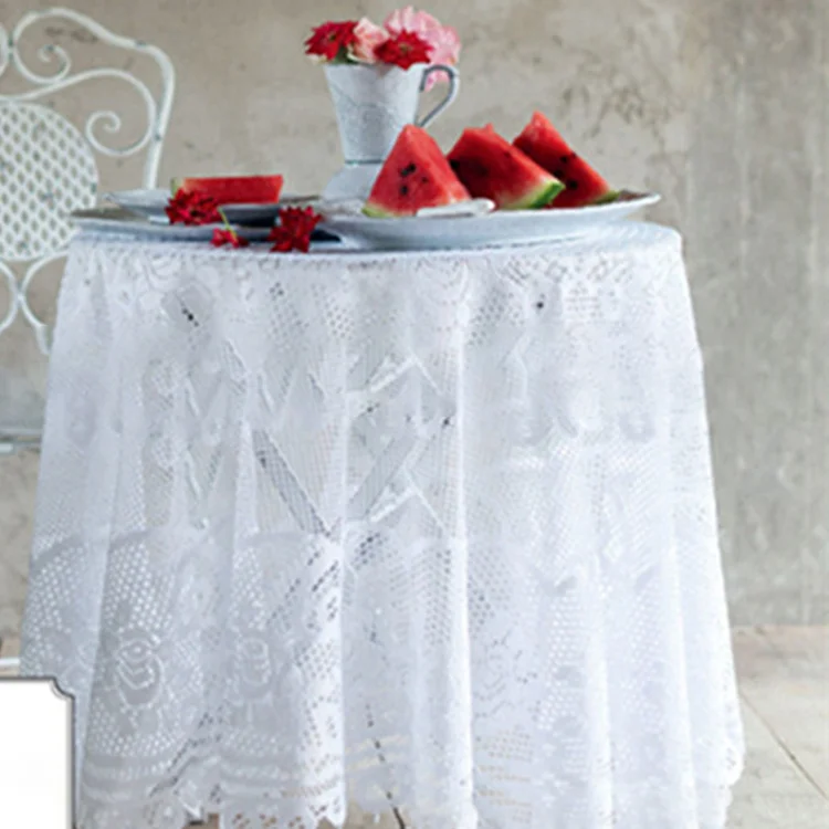 Suppliers In Wholesale Custom Floral Dining Polyester Wedding White Jacquard Plain Round Lace Tablecloth Fabric, Factory