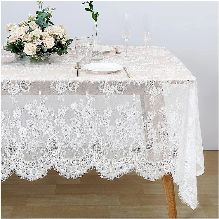 Suppliers In Wholesale Lightweight White Polyester Plain Rectangle Dinner Wedding Lace Jacquard Table Clothes Fabric, Factory
