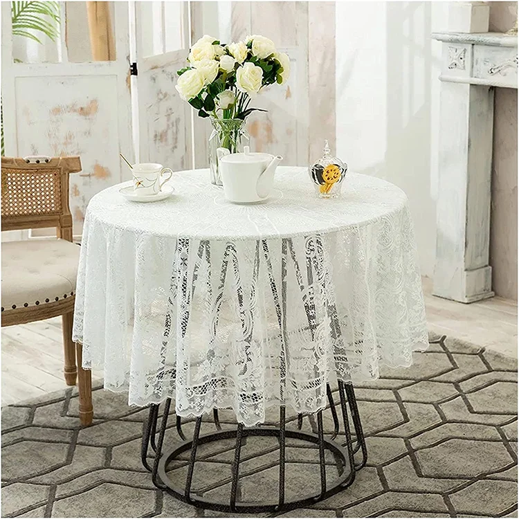Suppliers In Wholesale Cover Dinner White Wedding Floral Jacquard Polyester Lace Plain Tablecloth Round Table Fabric, Factory