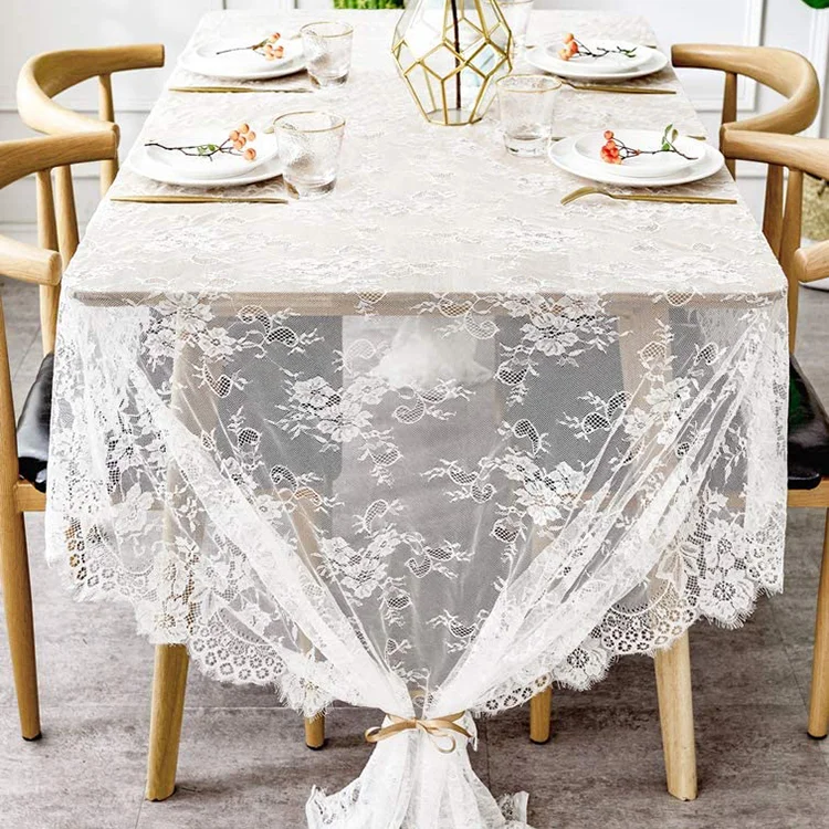 Suppliers In Wholesale Party Wedding Polyester White Cover Lace Floral Dining Table Table Cloth Fabric, Factory