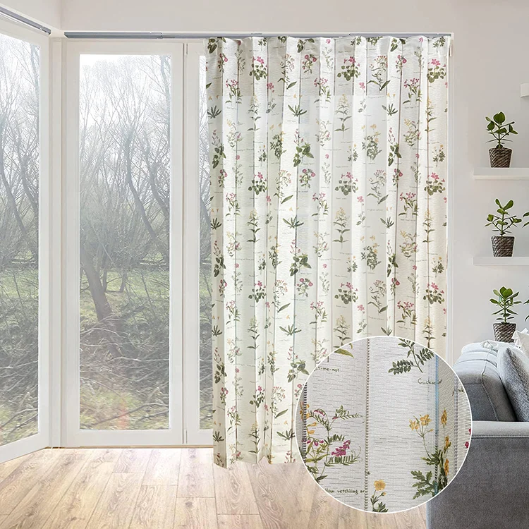 Suppliers In Wholesale Leaves Floral Print Drape Blackout Window Door Wave Elegant Vertical Blind Dream Curtain Fabric , Factory
